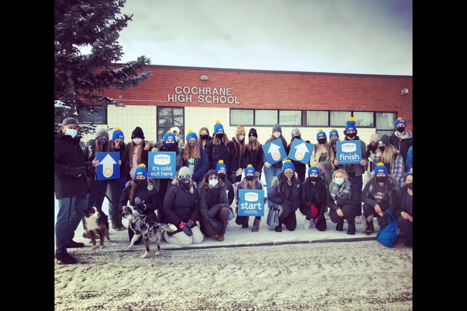 About 25 Cochrane High School students from Grades 9 to 12 took to the streets for the Coldest Night of the Year walk on the afternoon of Feb. 12. Submitted photo/For Great West Media