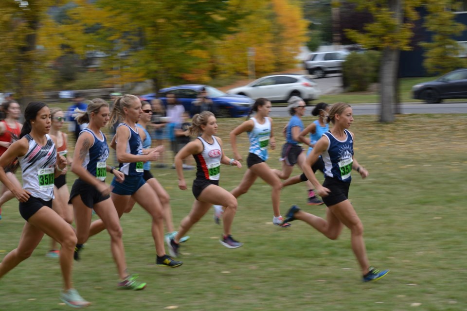 Runners take off in the women’s open six-kilometre race at an open cross-country club meet hosted by the Cochrane Endurance Project in Canmore Park Sept. 25. 