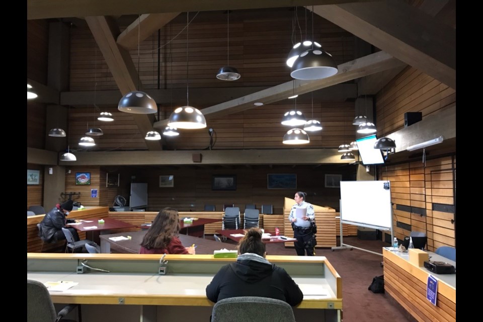 Cochrane RCMP Cst. Jennifer Brewer hosts a driver's education class in Stoney Nakoda First Nation. Submitted Photo