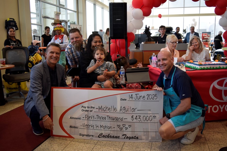 $43,000 was raised by the community for Brielle Thomson to receive a Trexo robotic walking device. The months long community-wide fundraiser culminated in a grand finale at Cochrane Toyota on June 14. 