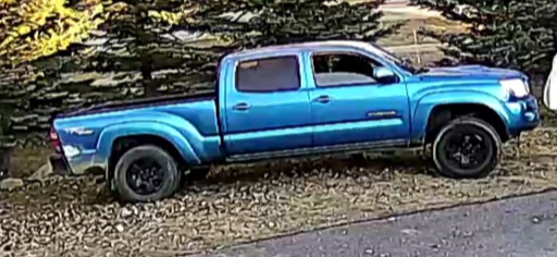 Cochrane RCMP are turning to public for tips regarding this blue truck involved in a Nov. 8 theft from a rural property on Hamilton Drive.