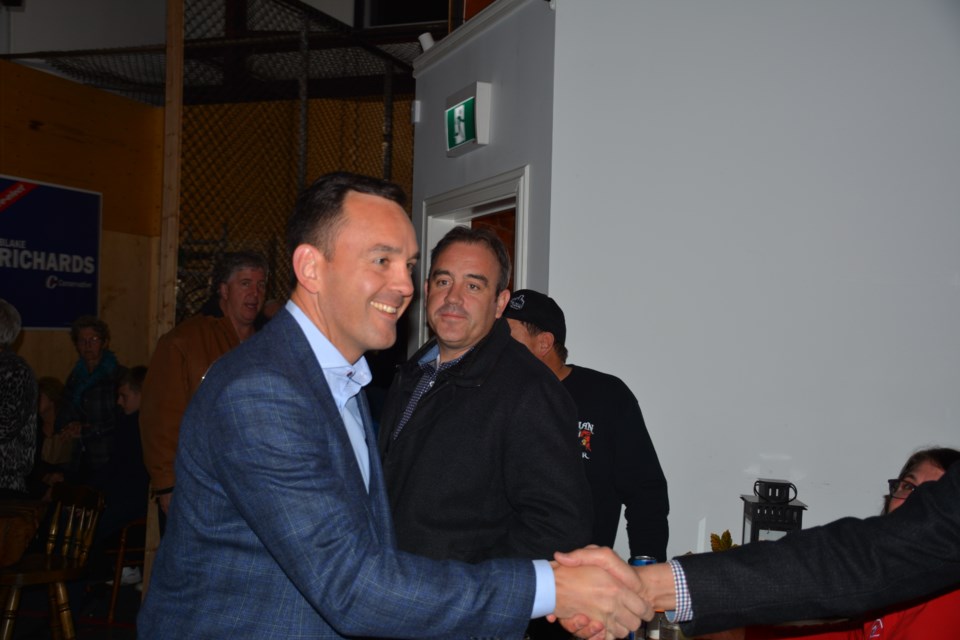 Blake Richards meets with his supporters while also giving a brief speech. 

Photo Credits to Troy Durrell
