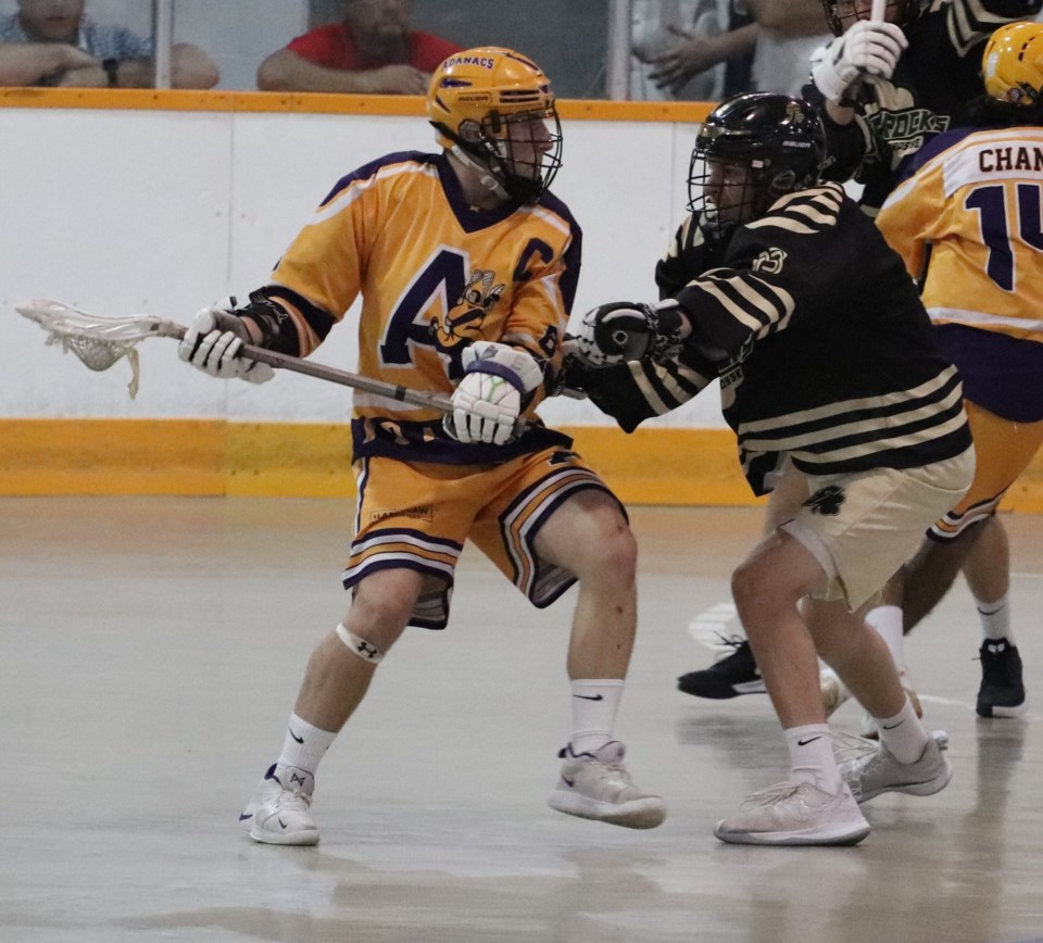 Close up -  Nick 13 defending against Coquitlam Adanacs Captain