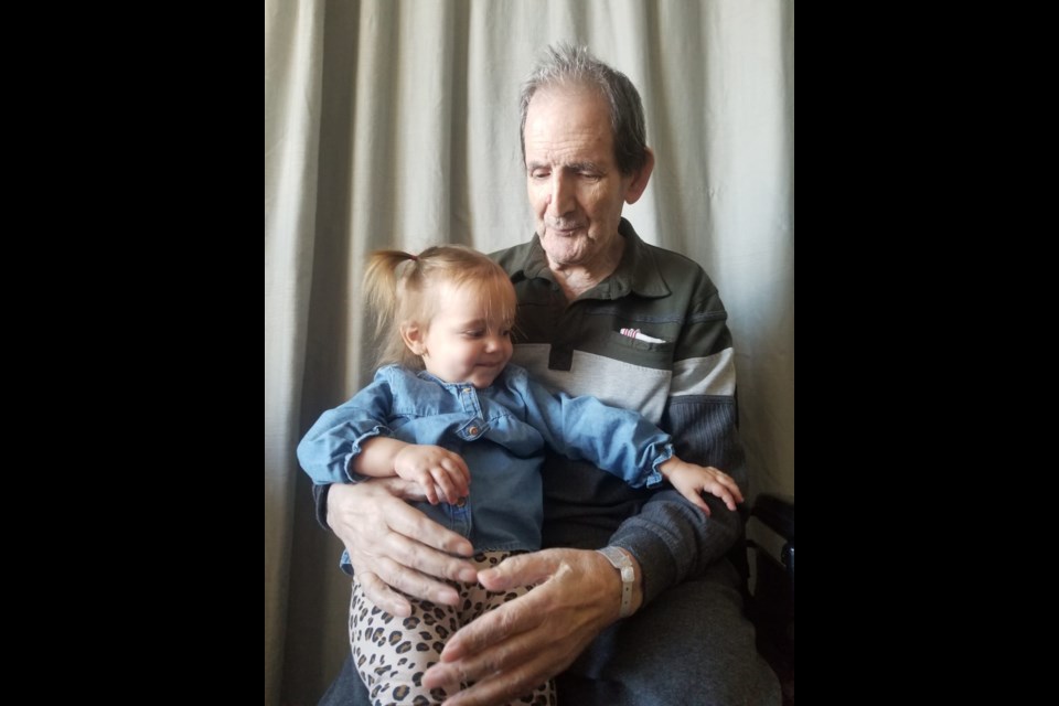 My grandpa, Jose Afonso (Voze) sits with his great granddaughter, Nova Wasylynka. End of January 2020.
