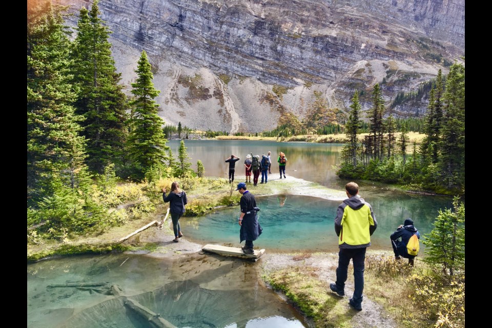 Students take part in a hike in one of Jander Talen's outdoor education classes before the ROAMS program was implemented at Cochrane High.