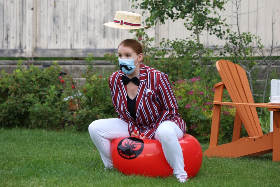 Andrea Johnston, community outreach and program librarian with the Cochrane Public Library, was in full costume on Friday (July 24) to film a promotional video for the launch of the Library of Things. (Tyler Klinkhammer/The Cochrane Eagle)