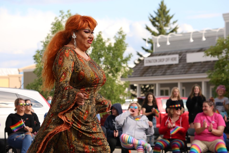 Stoney Nakoda two-spirit drag queen Argentina Hailey kicked off the show with a dazzling performance. (Tyler Klinkhammer/The Cochrane Eagle)