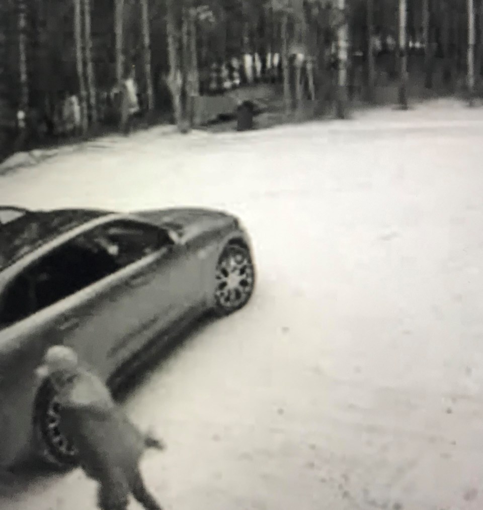 A vehicle and possible suspect captured on MacNutt&#8217;s security camera.