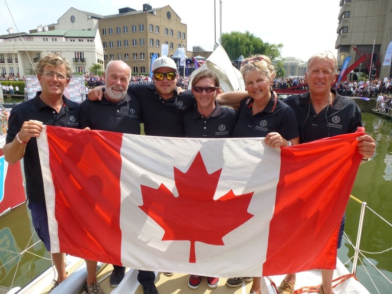Team Henri Lloyd arrived at St. Katharine&#8217;s Docks after winning the 10-month Clipper Round the World Race. From left: James Dick (Victoria), Mike Jauncey (Toronto),