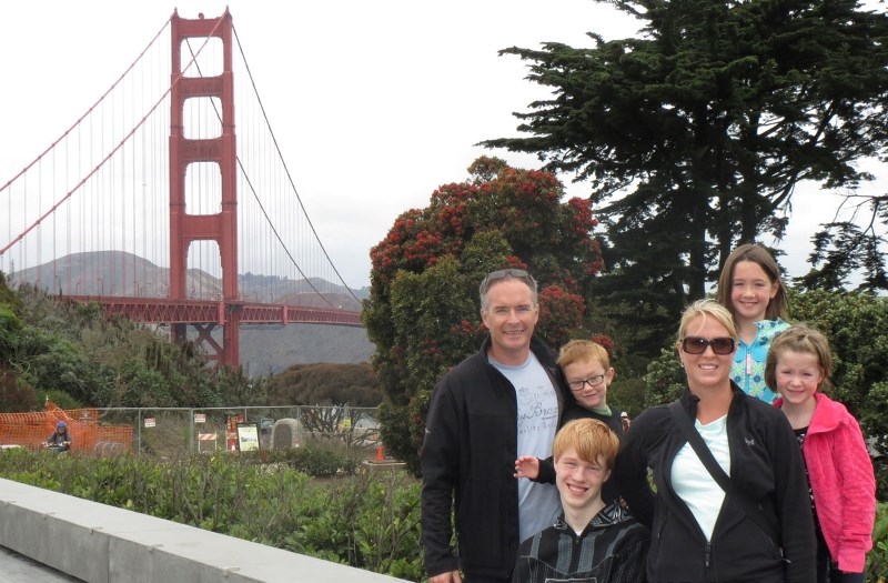 From back left: David Rost, Ethan Rost, six, Caitlyn Rost, nine, Ashlyn Rost, six, Amy Rost and Brendan Gillingham-Rost in San Francisco August of 2014.