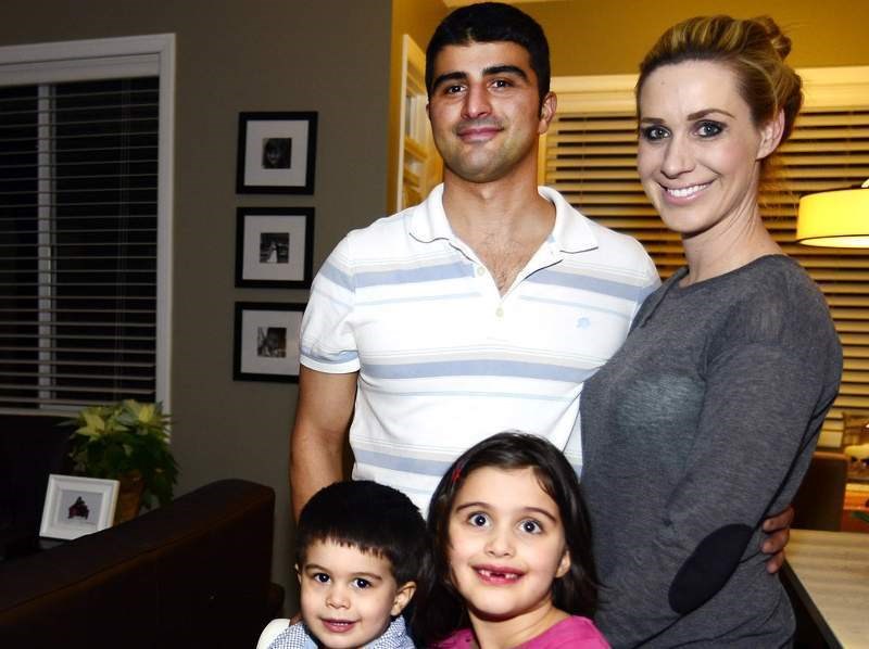 Julia Shams, her husband, Amir, and their children, Adrian, two, and Aryanna, six. Julia is petitioning to have radon testing mandatory in Alberta schools.