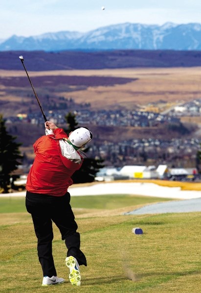 Mark Sherwood, Ralph Sandl, Steve Bingham (pictured) and David Maksymec were the first group to golf in Cochrane this year at The Links of GlenEagles March 13. The quartette