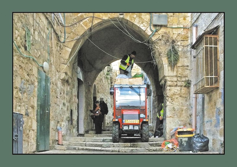 Along the Via Dolorosa, “;the first clue that my expectations were unrealistic is our having to squeeze past a garbage truck.”