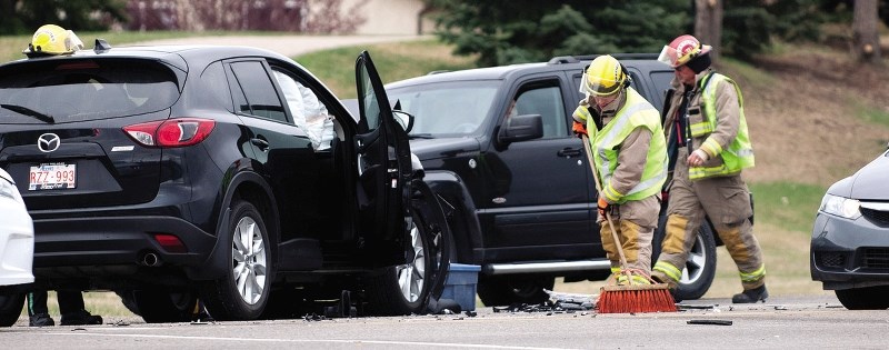 A three-vehicle collision had traffic backed up along Highway 22 and Quigley Drive May 6.