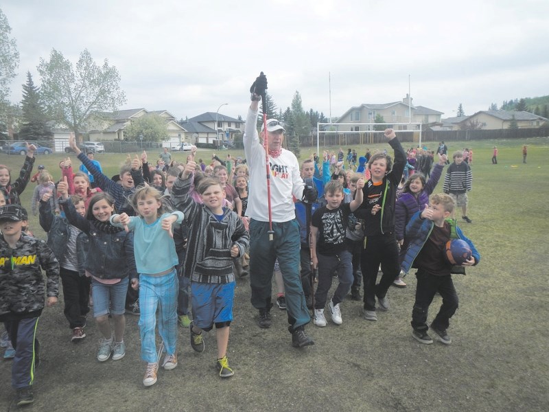 Walking with the students from Elizabeth Barrett, Manachaban and Cochrane High Schools.
