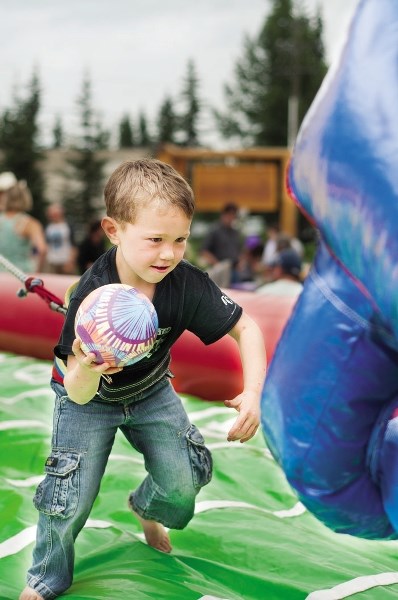 Cash Gilbeau takes a ball to the hoop at last year&#8217;s Bragg Creek Days.