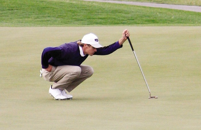 Cochrane&#8217;s Mac Keats lines up a putt on the ninth during ATB Financial Classic qualifying play July 27 at Calgary&#8217;s Blue Devil Golf Club. Under par at the turn,
