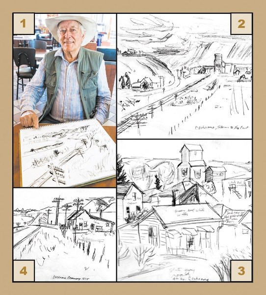 In these pencil sketches, rancher/artist Angus MacKenzie interpreted the Cochrane area when the grain elevator still pointed to the sky and the Cochrane Creamery pointed the