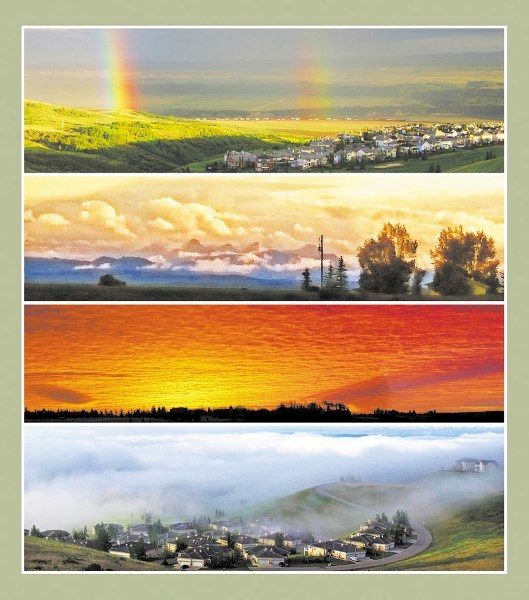 Gary and Sandy Kooistra enjoy fantastic view of sky from their Vistas of Gleneagles deck: rainbows kiss the Bow Valley; sunset clouds embrace the mountains; sunrise heralds a 