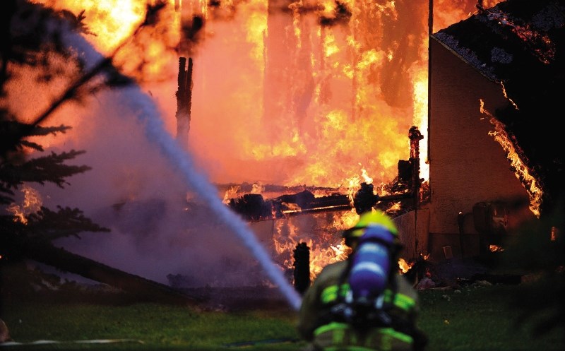 Rocky View County Fire Services worked a fully-engulfed house fire Aug. 21 west of Glendale Road on Township Road 262. An explosion was heard by nearby residents, which