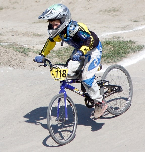Cochrane&#8217;s Brett Fisher streaks down the Calgary track during Alberta BMX Provincial Race 8 Aug. 29. Fisher won bronze.