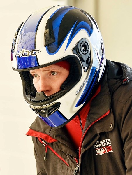 Cochrane&#8217;s Janine McCue prepares for her two-man women&#8217;s development bobsleigh team&#8217;s practice run at Canada Olympic Park on Oct. 23. The Team Alberta