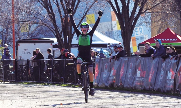 Darwin Orsler crosses the finish line at the Shimano Canadian Cyclocross Championships on Oct. 25. The 13-year old cyclist only started competing in Cyclocross a year ago,