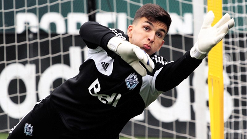 Marco Carducci in action for the Vancouver Whitecaps. The Calgary native will be part of a Cochrane Minor Soccer winter goalkeeper camp taking place at Spray Lake Sawmills