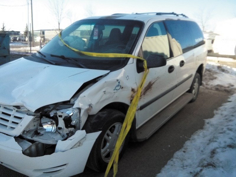 This Rocky View Handibus minivan was totalled in a Nov. 26 collision with a deer on Highway 1A east of Cochrane. Springbank rancher Jack Anderson stepped forward with a