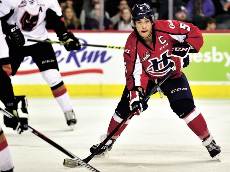 Cochranite and Lethbridge Hurricanes captain Tyler Wong puts on the moves during his team&#8217;s 6-4 Western Hockey League loss to the Calgary Hitmen on Dec. 30 at