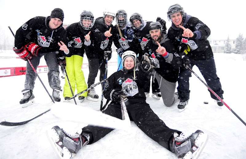 Das Cows, the championship winning team of the competitive division of the Kimmett Cup annual outdoor hockey tournament on Jan. 16.