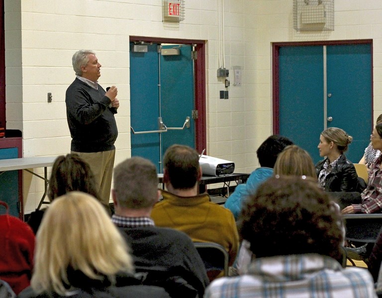 Dr. Wayne Hammond addresses a crowd of parents and caregivers at the Elizabeth Barrett Elementary School on Feb. 4. He is the president and executive director of Resiliency