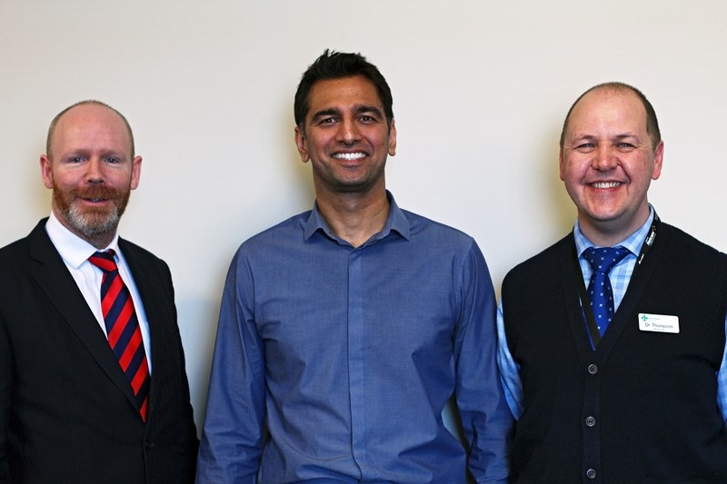 (From the left) Dr. Don Punch, Dr. Khalid Zaman, and Dr. Mike Thompson are all smiles as they begin their search for new patients in the Cochrane area. All three family