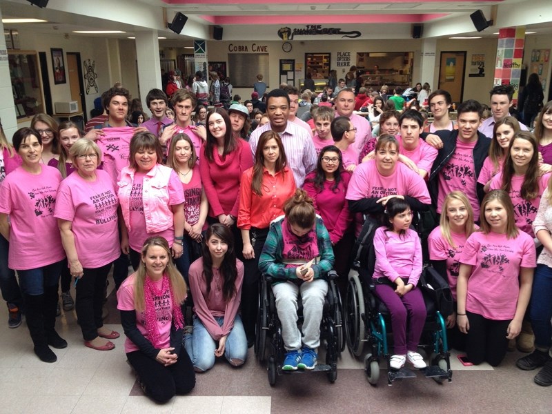 Students and teachers at Cochrane High were all in for Pink Shirt Day last year, to bring awareness to the issue of bullying. This year&#8217;s Pink Shirt Day goes Feb. 24 in 