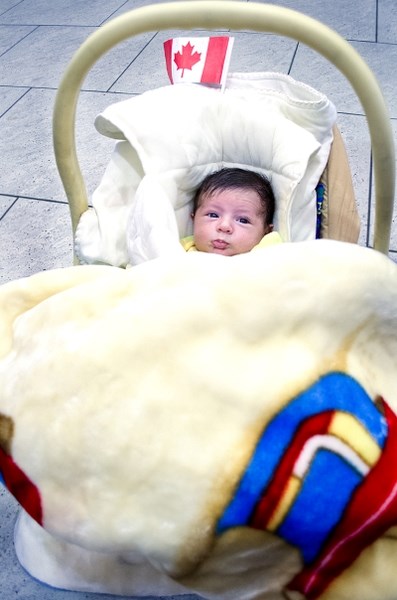 Cochrane&#8217;s newest arrival, one month old Sharbl Assaf, part of the third Syrian refuge family to move to Cochrane. The Assaf&#8217;s arrived at Calgary International