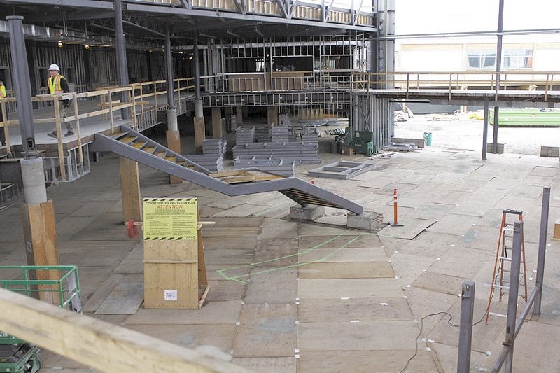 A large entry area and stairway will greet visitors to the new aquatic/curling facility under construction at Spray Lake Sawmills Family Sports Centre. The $45-million