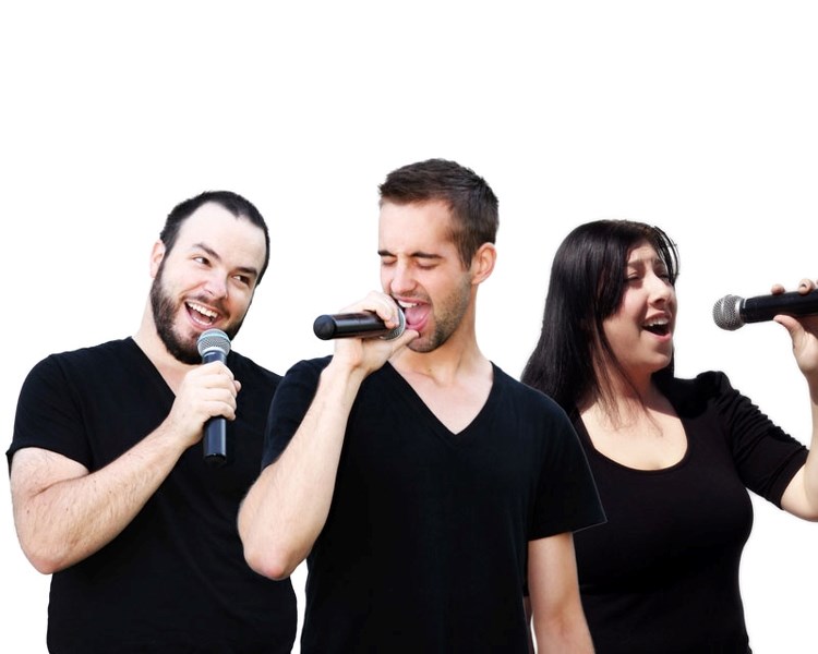 Matt Deroche, left, Dave Yurkewich, Melissa Dorsey of the a cappella singing group HOJA belt their hearts out. The now Calgary-based group sings its own version of hit songs
