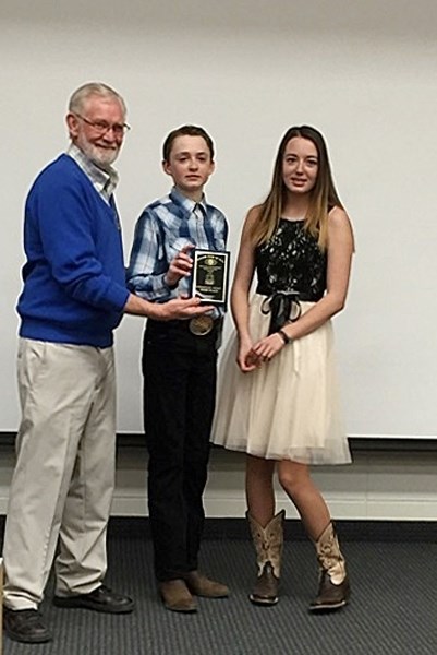 Dawson Grattidge and Keely Airth receiving their award, Third Intermediate Presentations at the District Competition.