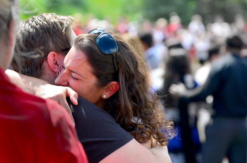 Rachel Gedaliya a new Canadian from Israel embraces her friends as emotions overtake her.