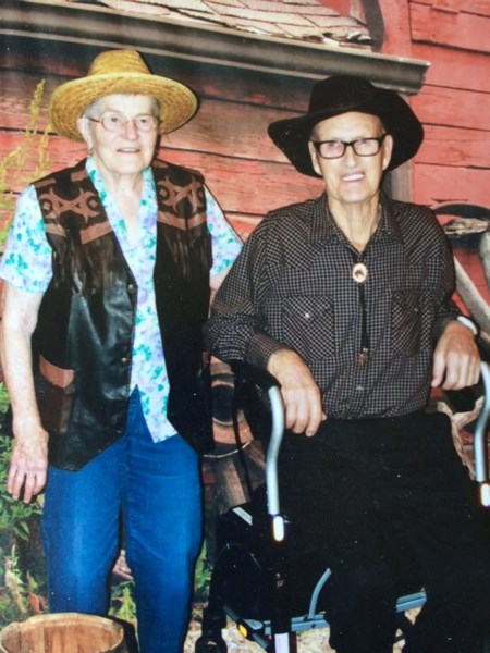 Kay and Walter Wearmouth dressed for Calgary Stampede 2015.