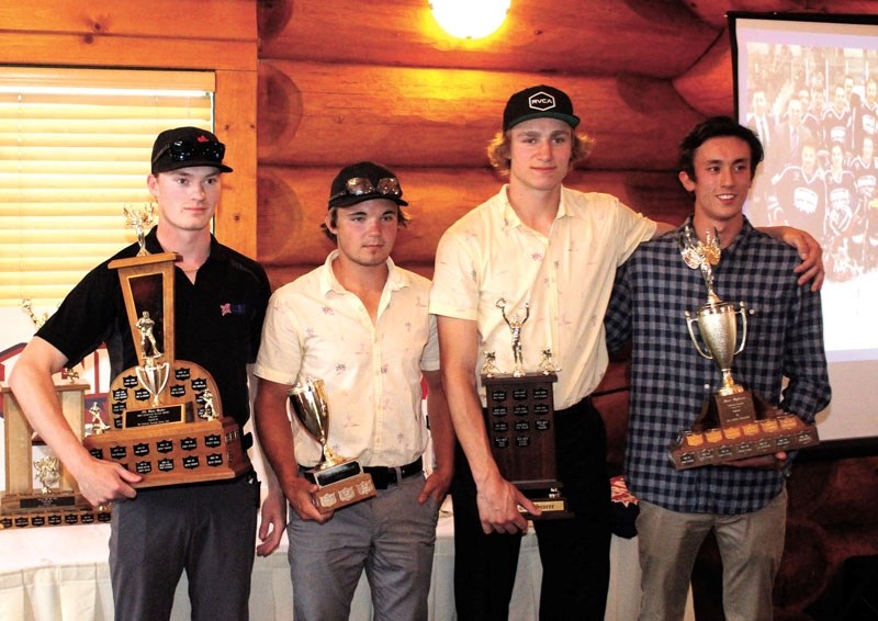 Left to right: Logan Brown, Corey Goeson, Slater Ransom, and Brett Berndt pose with their awards at the Cochrane Generals year-end banquet on July 9 at Wintergreen Golf Club.