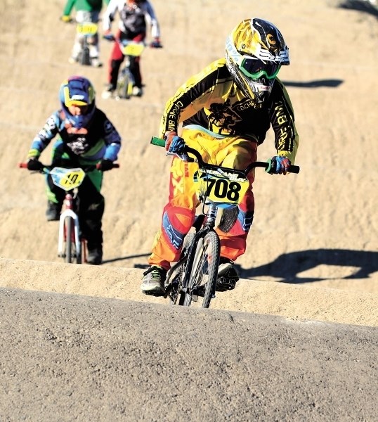 Cochrane BMX rider Kohen Schumlick during his male novice (age 11) race at Provincials on July 23. The Cochranite picked up third place, finishing just above teammate Colby