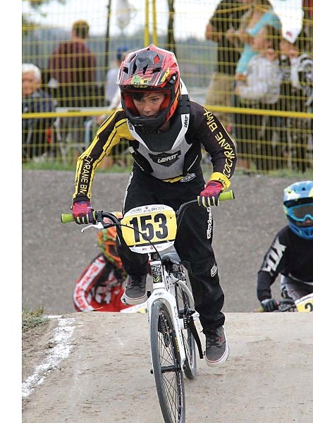 Eight-year-old Cochrane BMX rider AJ Laurell during the Canadian BMX Championships in Calgary held Aug. 26 to 28.