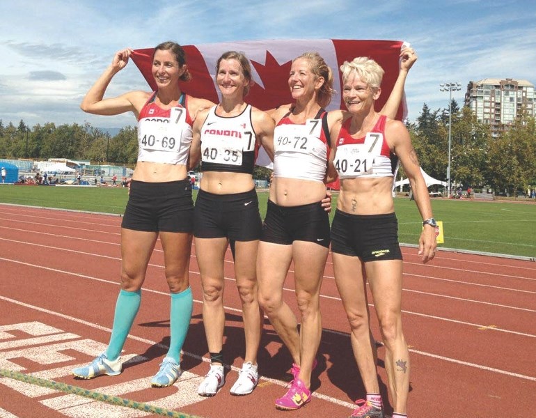 Left to right: Larissa MacMillan, Diane Cummins, Courtney Babcock and Shari Boyle recently broke the world record at the Americas Masters Games in Vancouver on Aug. 29. The 4 