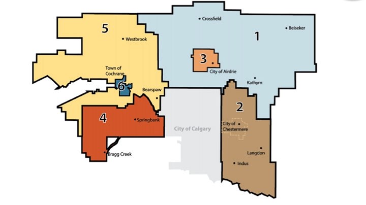 The current electoral wards for Rocky View Schools.