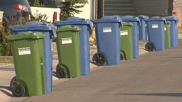 Green bins like these ones will soon be used to collect organic waste from Cochrane homes.