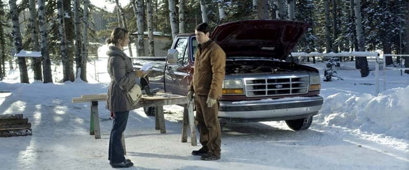 Actors Anne Hawthorne, Jayson Therrien on set of A Miracle on Christmas Lake, shot in the Bragg Creek area.
