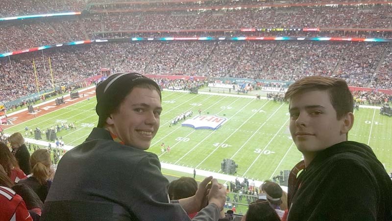 Brothers Jack and DJ Tocher had the ultimate football fans&#8217; weekend during Super Bowl LI in Houston, Texas, with their dad Dan. The teenagers both play for the Cochrane 