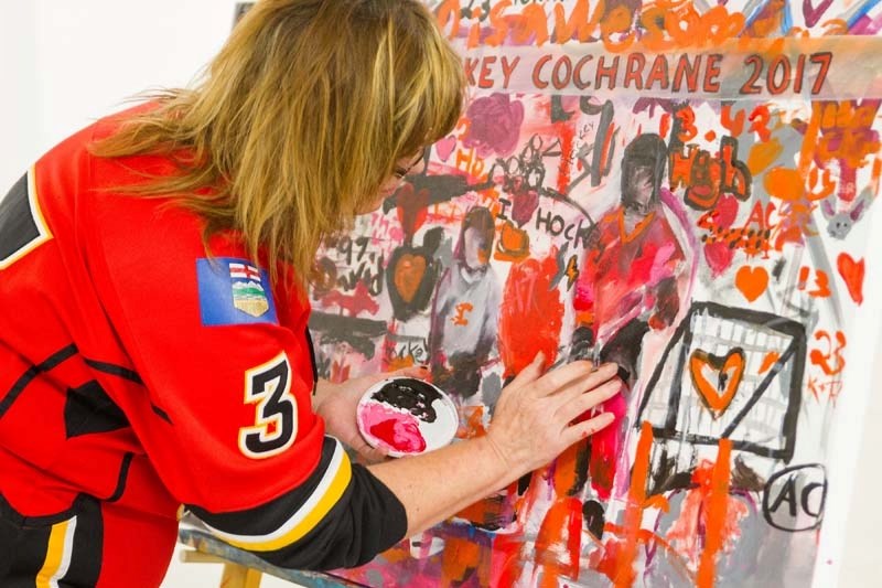 Artist Sue Penry created a community painting project to commemorate Rogers Hometown Hockey&#8217;s visit to Cochrane on Feb. 11.