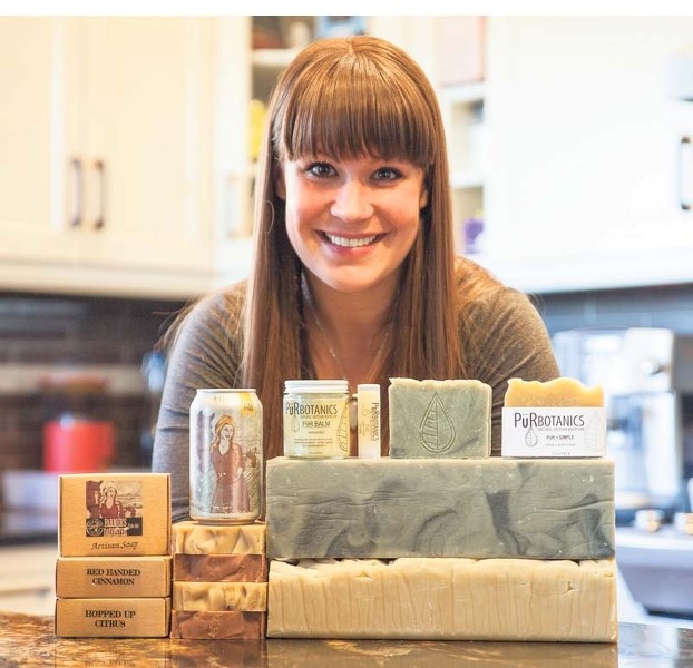 Teresa Spurgeon combines wort from Half Hitch Brewing Company with essential oils to craft homemade beer soap.